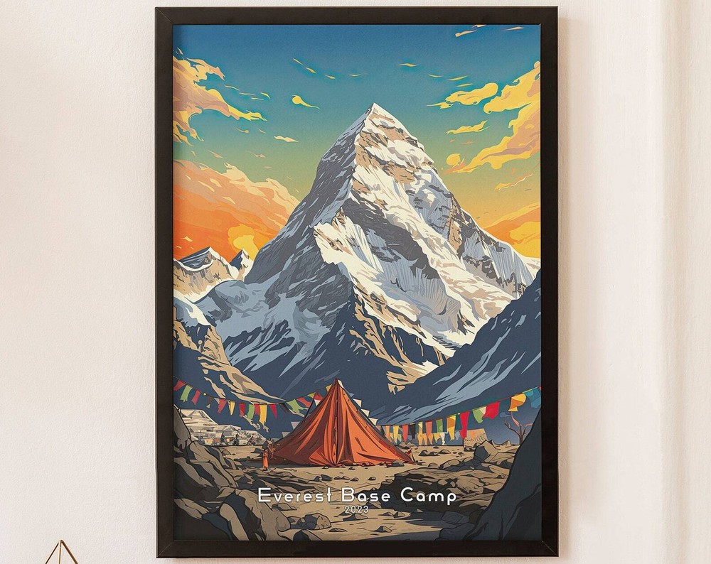 Mount Everest Base Camp 2023 Illustration Nepal Travel Poster Print At Home