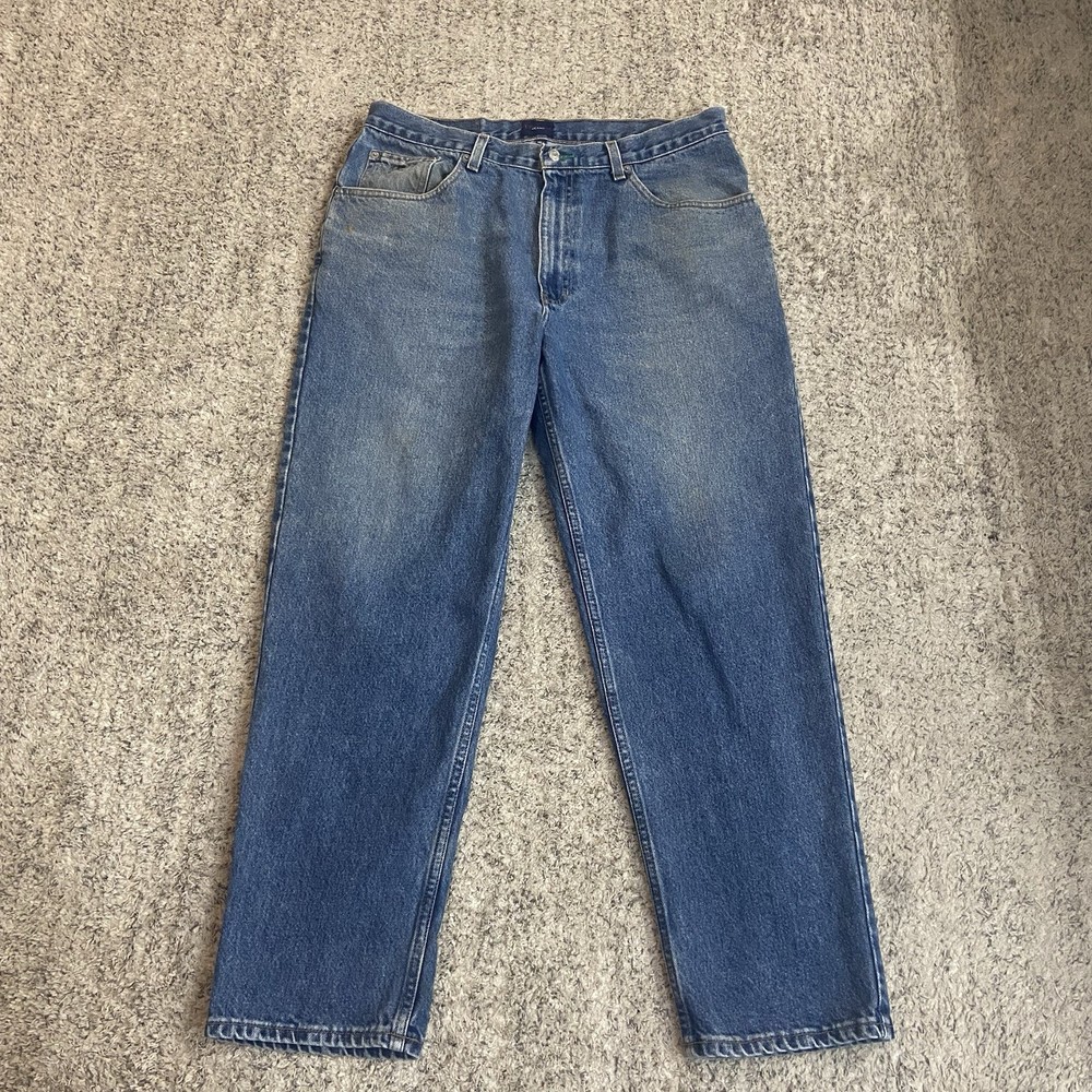 Vintage Y2K Tommy Hilfiger Jeans Mens 38x30 Blue Denim Relaxed Grunge Logo Fade