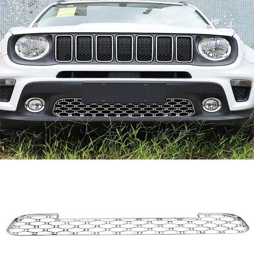 Cover Trim ABS Front Bumper Mesh Grille Grill Chrome For Jeep Renegade 2019-2020
