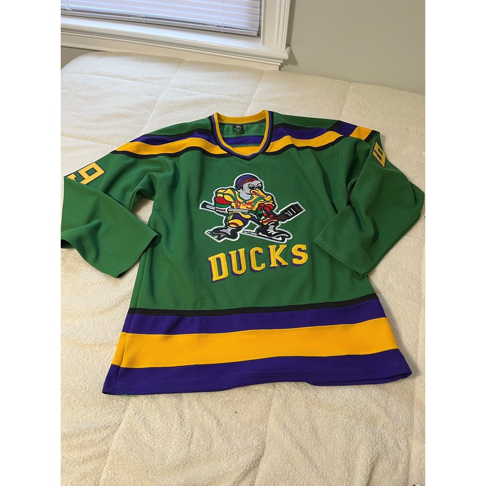 Mighty Ducks Movie Jersey Mens XL Green Adam Banks #99 Hockey Sewn