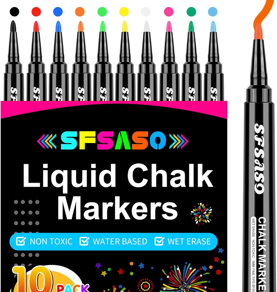 Liquid Chalk Markers for Acrylic Fridge 1 Count (Pack of 10), Multicolor