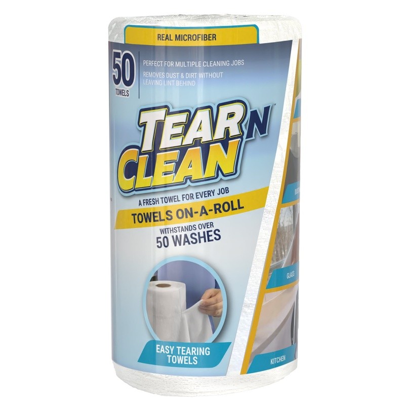 50-Count White Microfiber Cleaning Towels on Roll – Reusable & Multi-Purpose