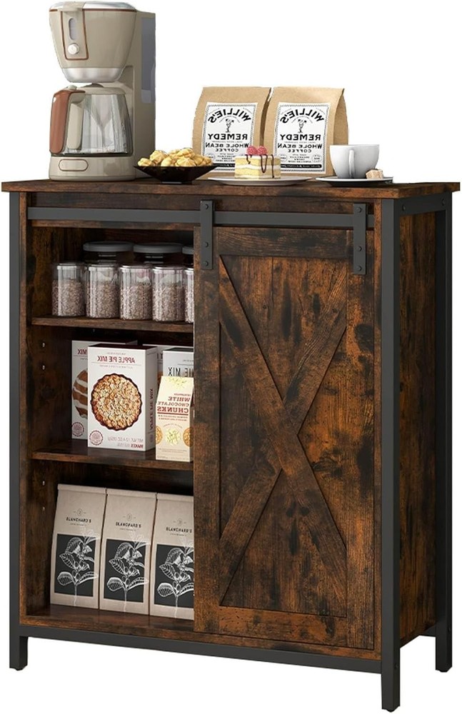Industrial Buffet Cabinet with Sliding Barn Door - Wooden Storage for Dining or Kitchen  