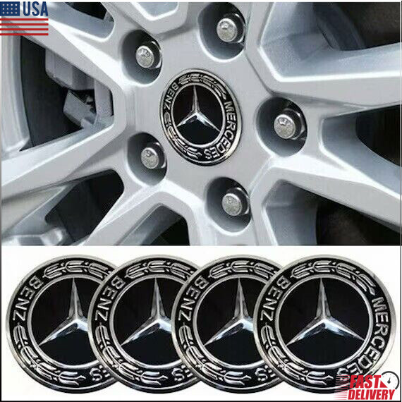 4 x Black Alloy Wheel Centre Hub Caps 75mm Fit Mercedes A B C E S M ML GLA Class