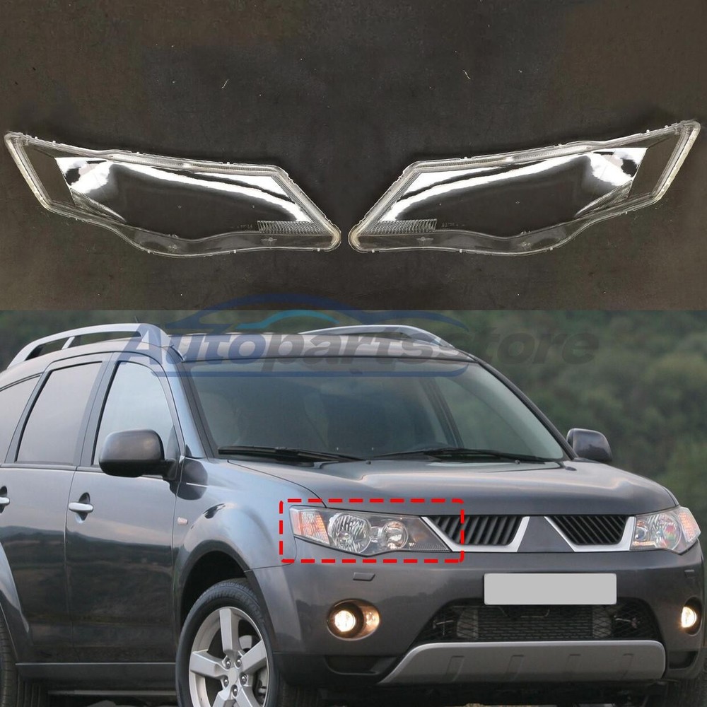 Pair Headlight Headlamp Clear Lens Cover+Glue For Mitsubishi Outlander 2006-2009