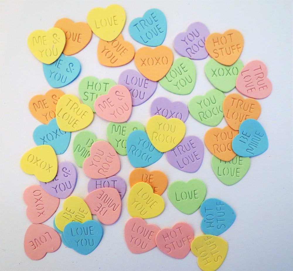 Valentines Conversation Candy Hearts 40 Paper Die Cut Scrapbook Embellishments