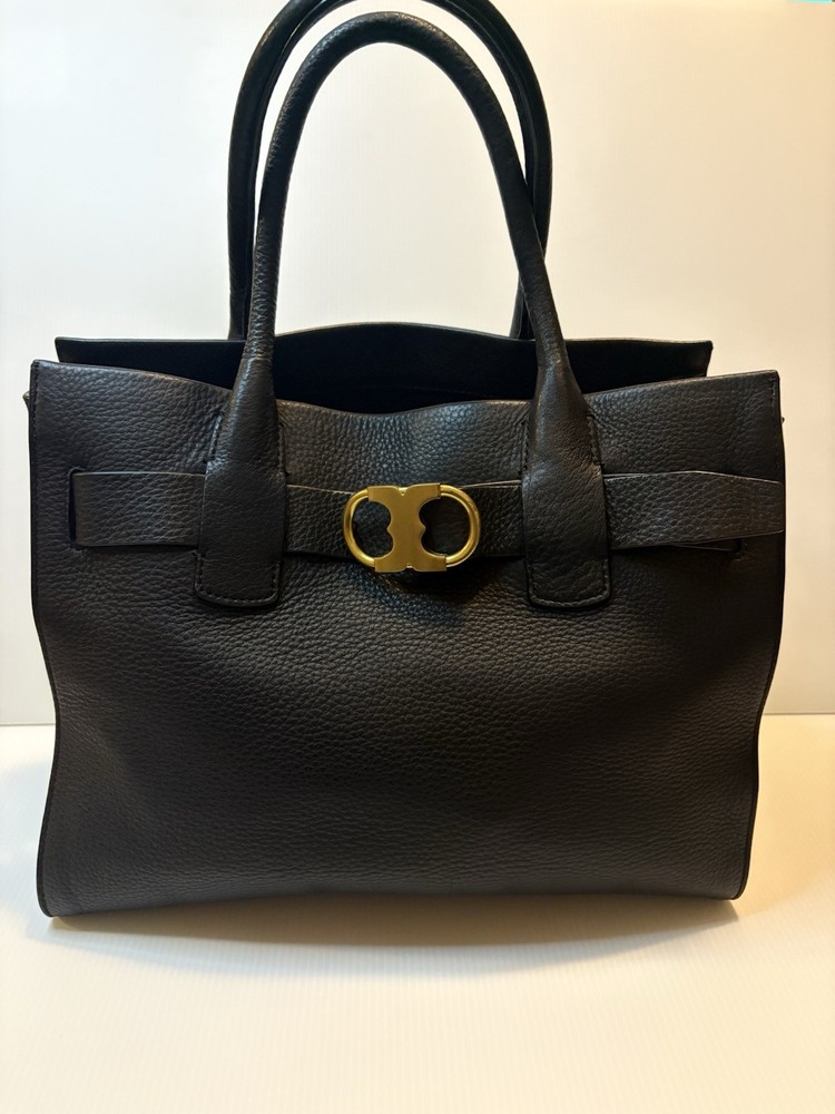 Tory Burch Gemini Link Leather Tote Bag Black 43676 Authentic EUC