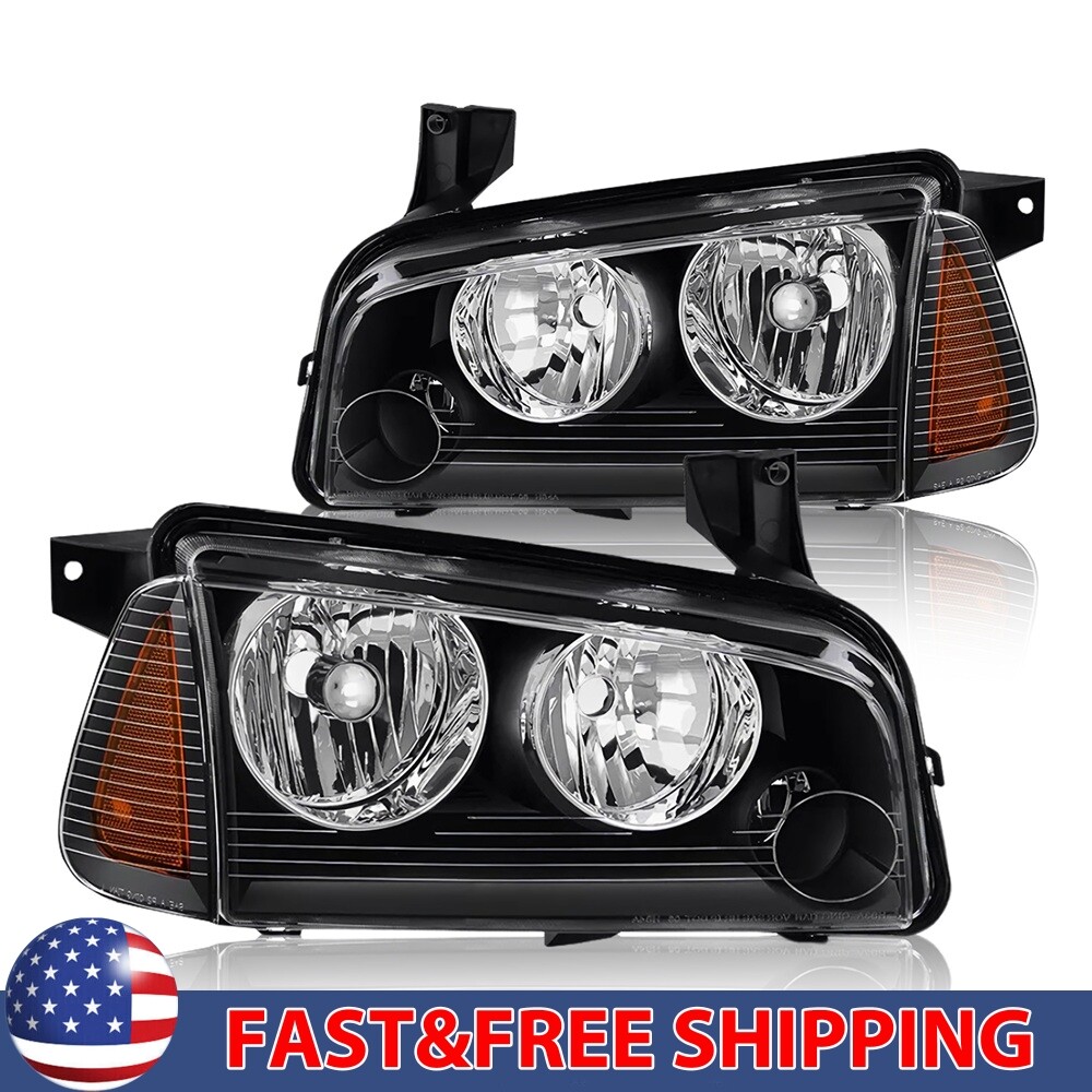 FOR 06-10 DODGE CHARGER BLACK HOUSING AMBER CORNER HEADLIGHT REPLACEMENT LAMPS