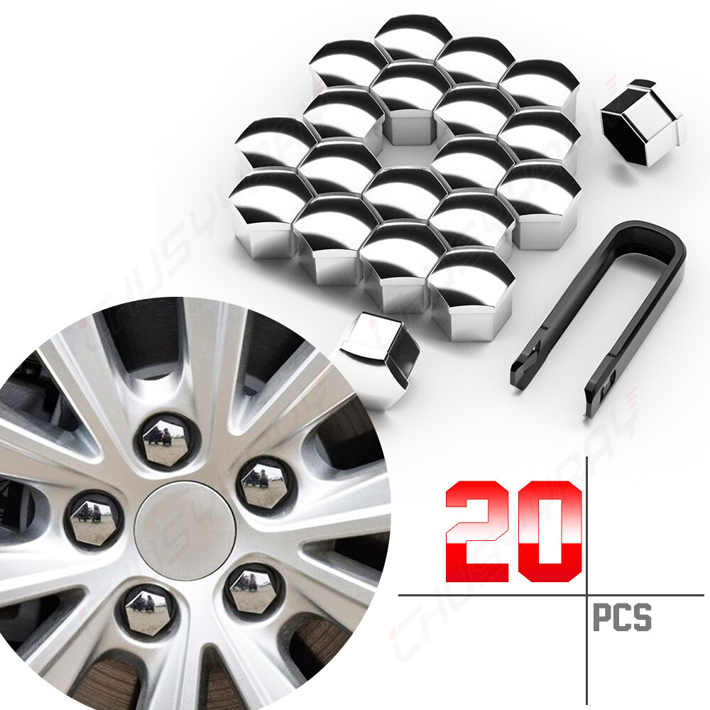20 Chrome 17mm Lug Nut Covers for Wheels Silver Plastic Hub Caps