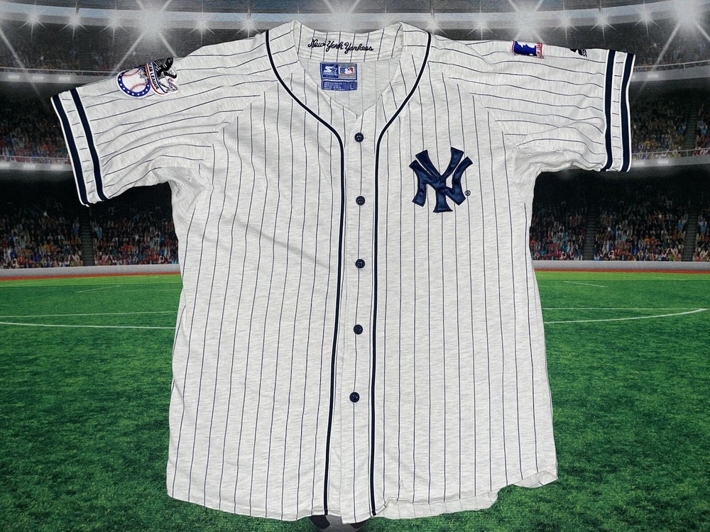 Vintage 90s New York Yankees Starter Jersey Large Mens White Pinstripe Embroider