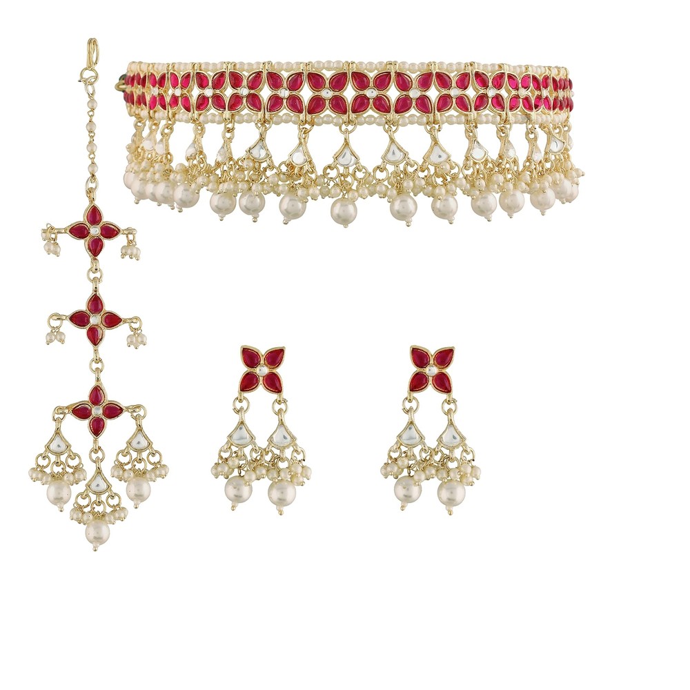 Gold-Plated Bollywood Kundan Pearl Choker for Indian Weddings and Events