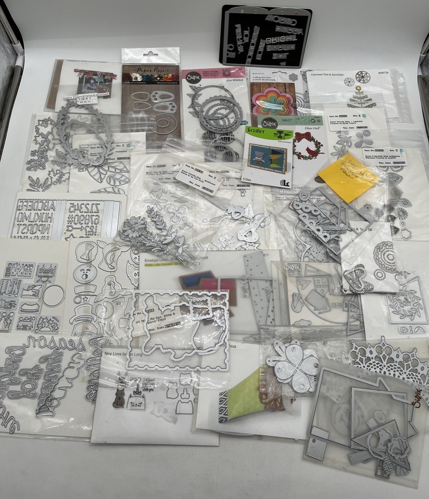 Huge Sizzix Thinlits Cutting Dies Lot Mixed New & Used Scrapbooking Card Making