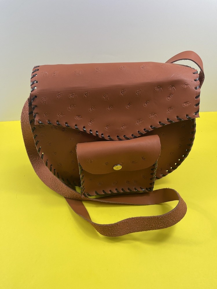 Vintage Brown Leather Studded Adjustable Strap Shoulder Bag for Women