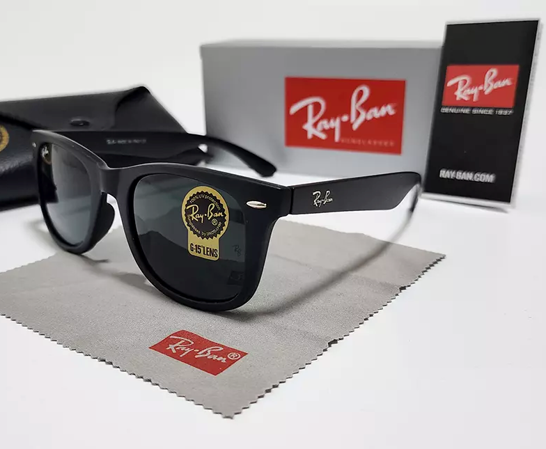 New Ray-Ban RB2140 904 Wayfarer Sunglasses Black Frame Glass Gray Lens 50/22 mm