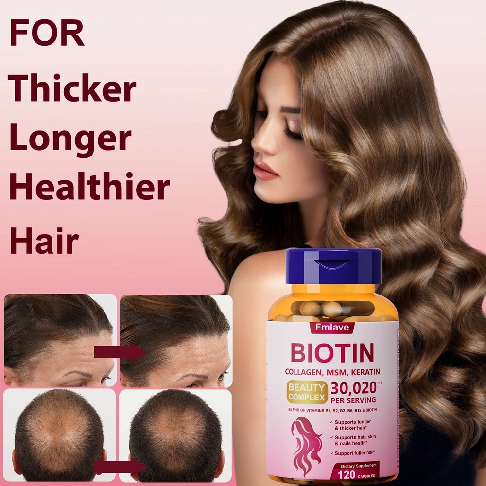Hair Growth Vitamins for Women Men | Biotin 10,000mcg, Collagen Keratin 120 caps