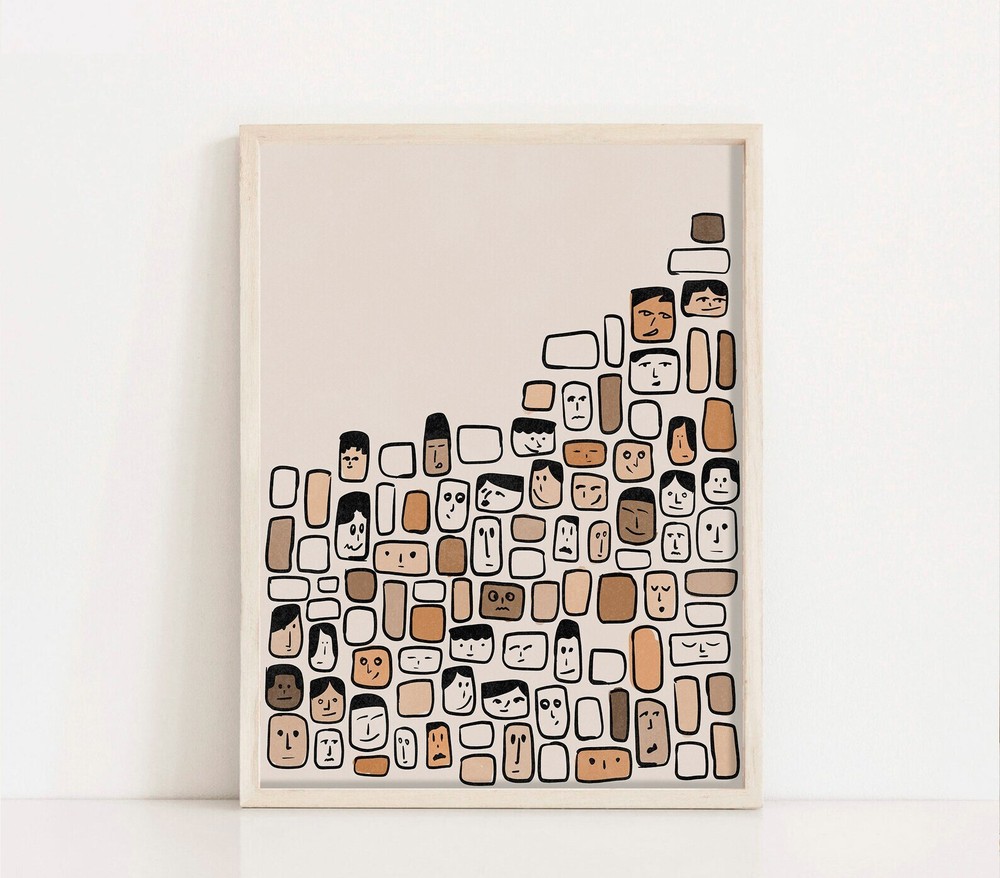 Line Art Face Print Boho Modern Art Abstract Wall Art Linear Face Drawing