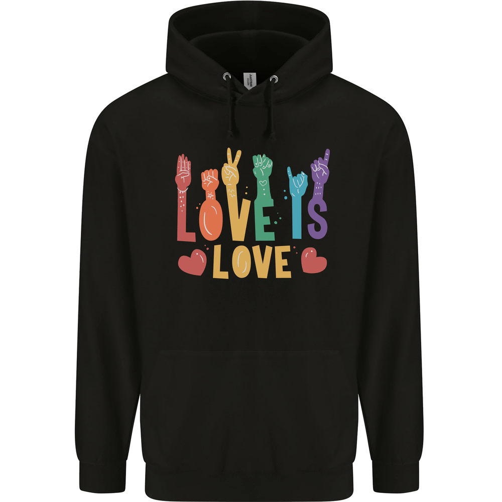 LGBT Sign Language Love Is Gay Pride Day Mens 80% Cotton Hoodie-image
