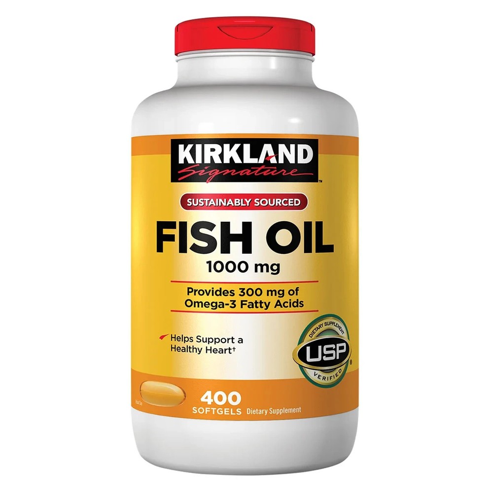 Kirkland Signature Omega-3 Fish Oil 1000mg Softgels 400 Count for Heart & Brain Health