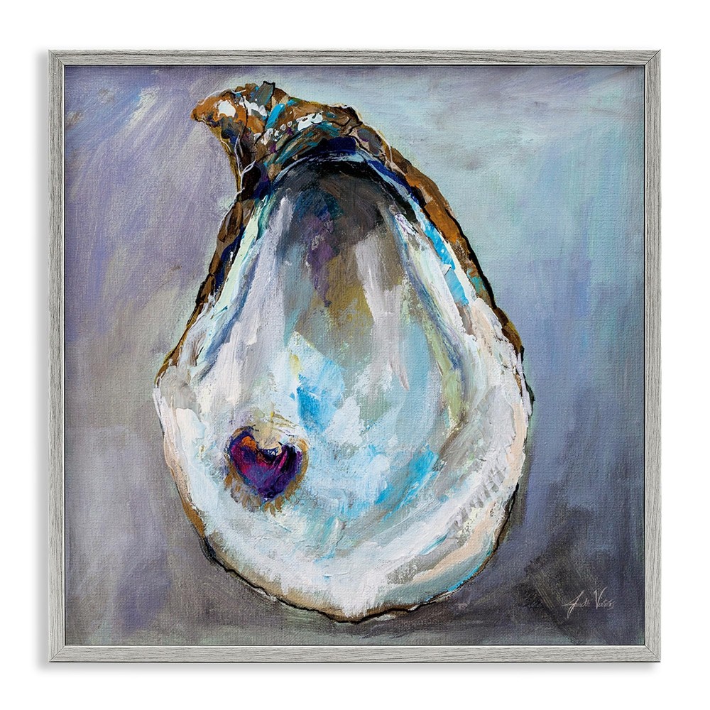 Stupell Industries Oyster Shell with Pearl Gray Framed Giclee Art Design by J...