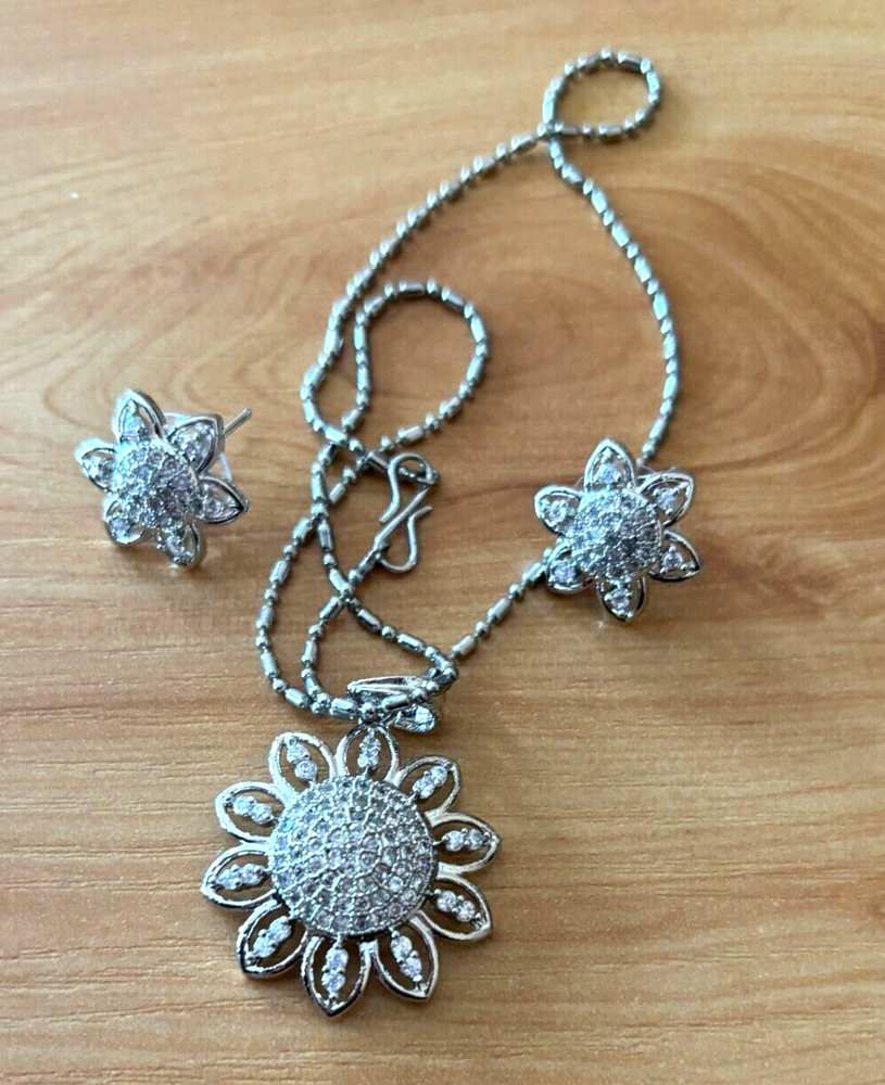 White CZ Jewelry Set Necklace & Earrings for Women and Girls