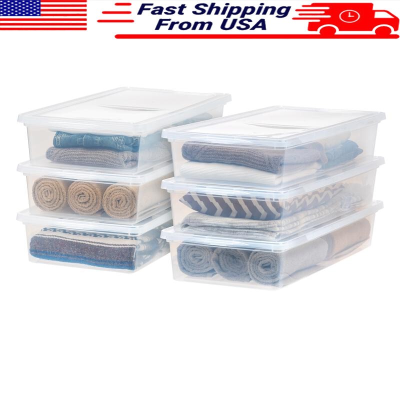 41 Qt Clear Stackable Storage Bins with Lids 6-Pack New