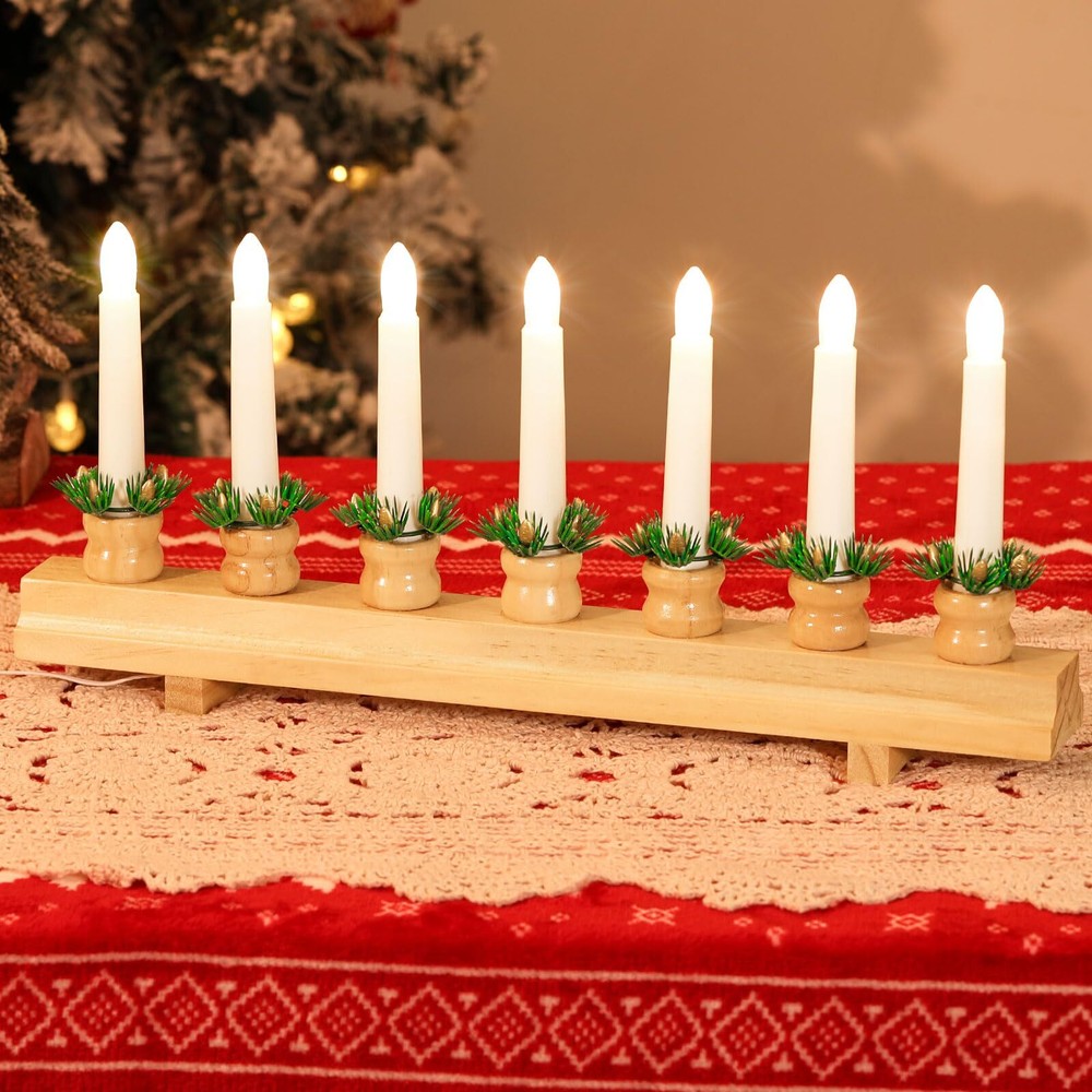 Christmas Swedish Candelabra with 7 Flameless Taper Electric Candles