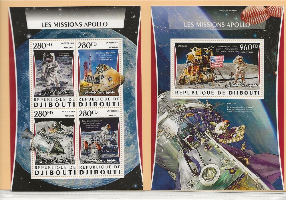 DJIBOUTI Sc 948+968 NH MINISHEET+S/S of 2016 - SPACE - APOLLO