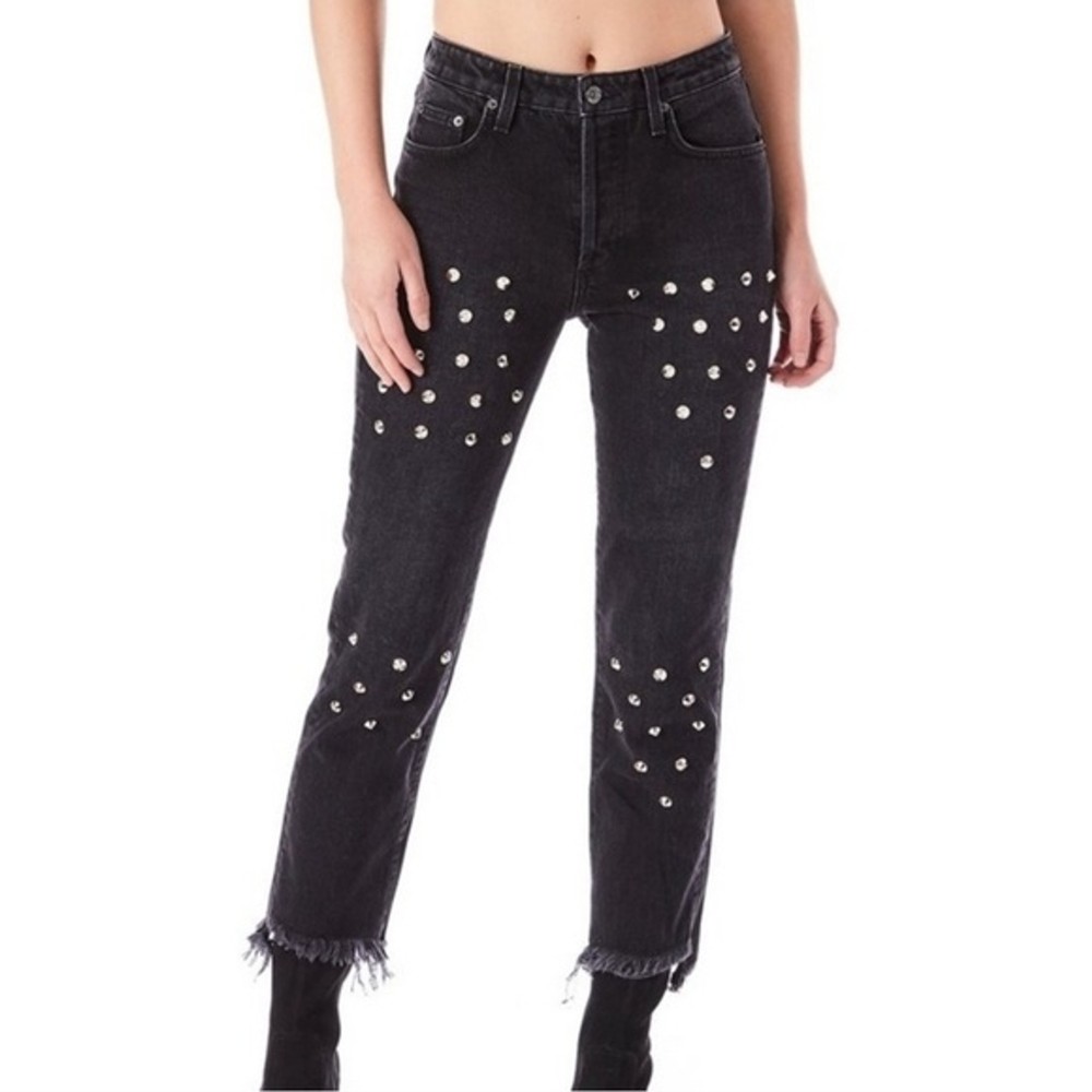 Carmar Black Emelia Sturgis Goth Jeans with Spikes & Frayed Hem Size 28 NWT