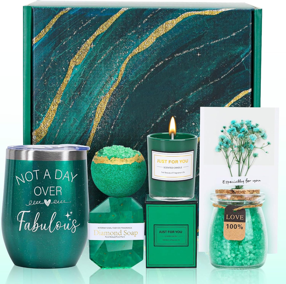 Green Gifts for Women, Emerald Green Gift Basket for Mom from Daughter Son, Luxu