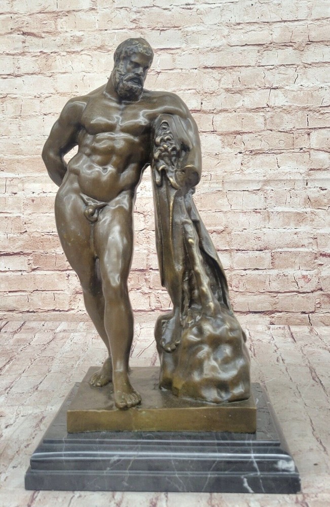 Signed Glycon Bronze Farnese Hercules Statue Greek Mythology Office Decor Gift