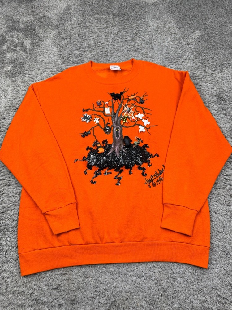 Vtg Halloween Sweatshirt Adult 2XL Fleece Spooky 1996 Crewneck Made In USA 90s