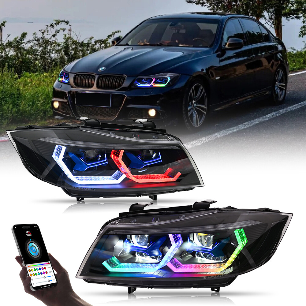 RGB LED Headlights For BMW 3-Series E90 E91 2005-2012 Sequential Front Lamps
