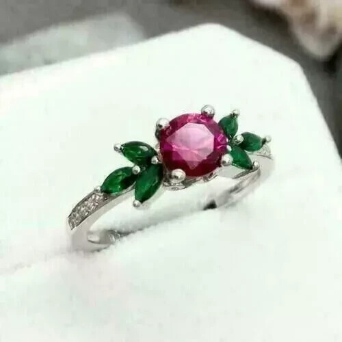 2.00Ct Round Cut Lab Created Ruby Women Engagement Ring 14K White Gold Plated