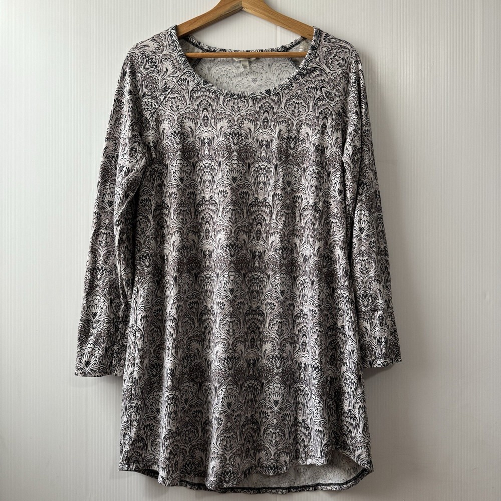 SOMA Modal Cotton Long Sleeve Nightgown Lounge Dress Black White Women’s Medium