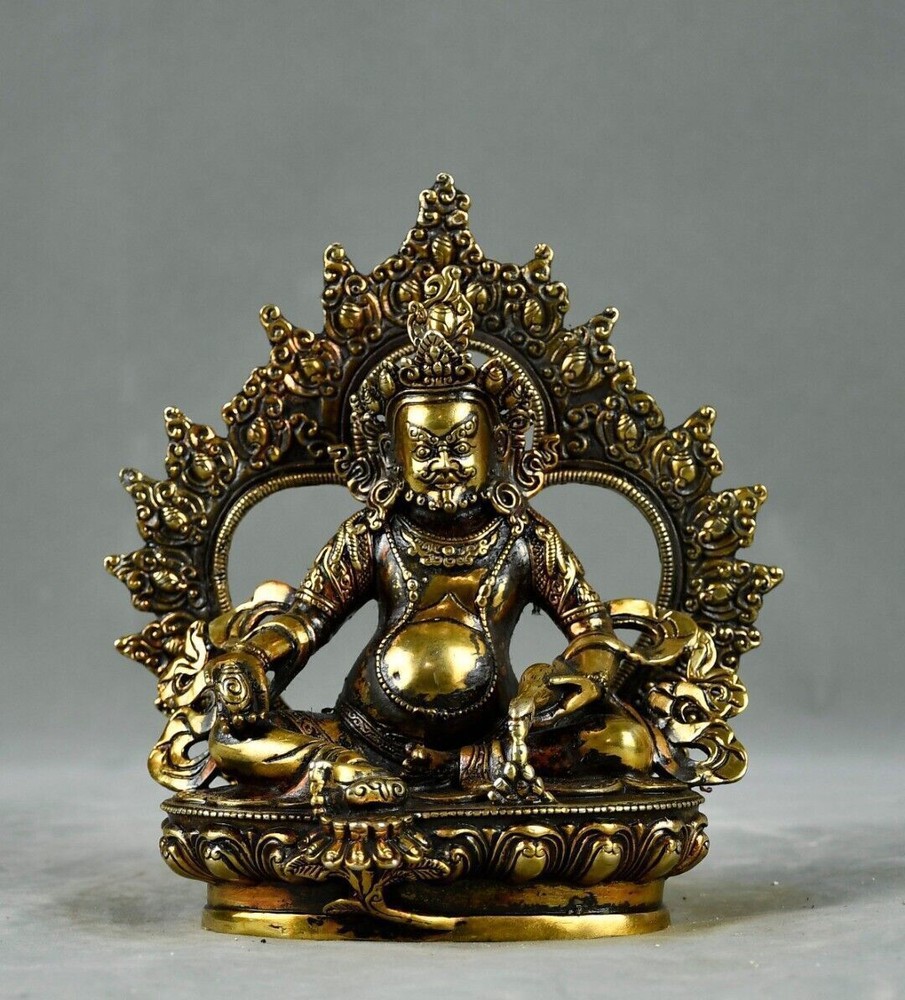 6.7-inch Antique Tibetan Buddhist Bronze Gilt Yellow Jambhala Statue