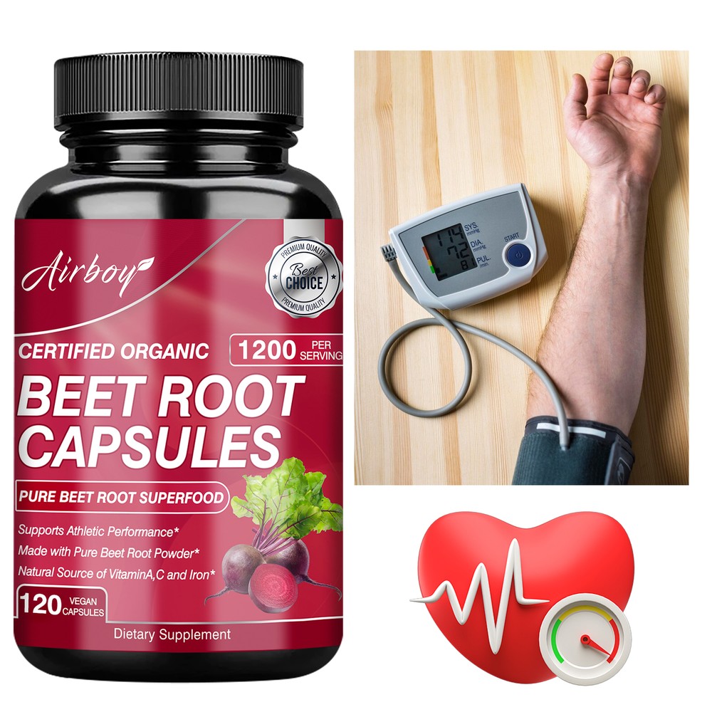 Organic Beet Root Capsules 1200mg - Healthy Circulation, Non-GMO, Gluten-Free