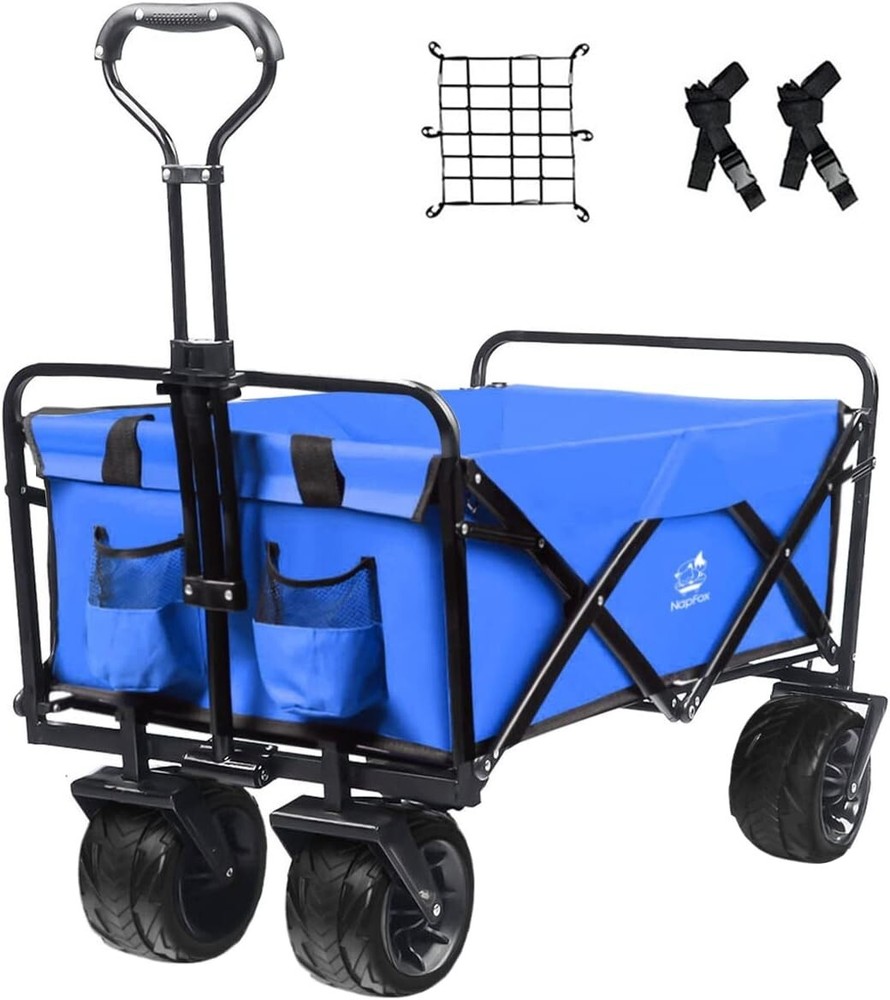 Blue Collapsible Wagon Cart Folding Heavy Duty Utility Beach Outdoor Garden