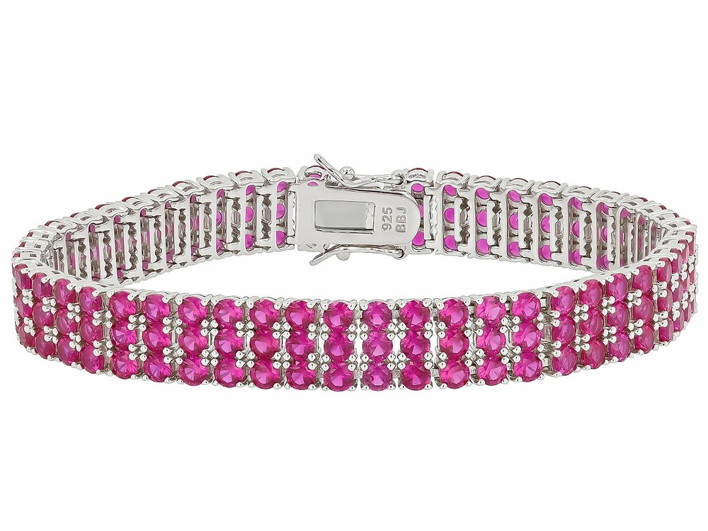 Lab-Created Ruby Three Line Tennis Bracelet Platinum Over Sterling Silver 7 Inch