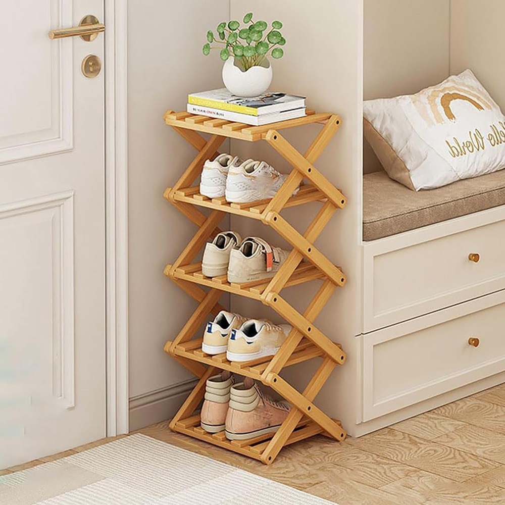 5-Tier Vertical Folding Shoe Rack for Small Spaces No Assembly