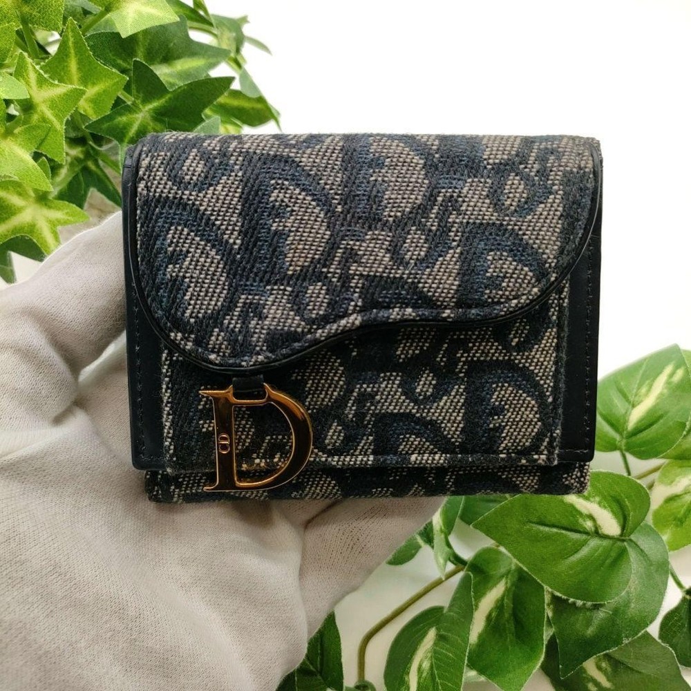 Dior Tri-Fold Wallet in Navy Oblique Saddle with D Hardware