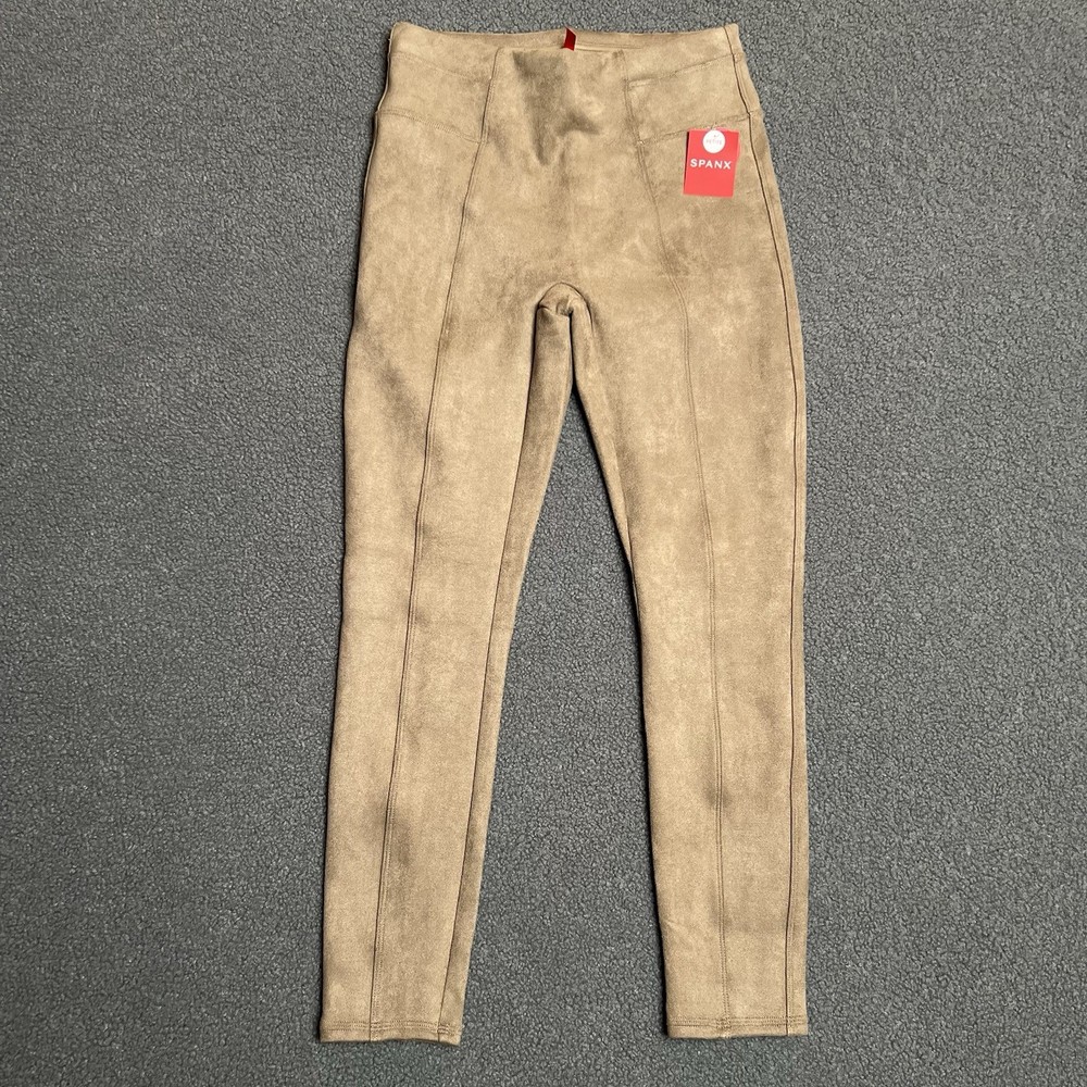 SPANX Faux Suede Leggings in Camel Seamed Pull-On Pants Petite Size S NWT