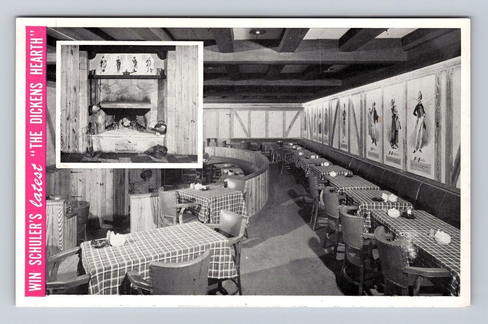 Vintage Marshall MI Michigan Schuler's The Dickens Hearth Antique Postcard