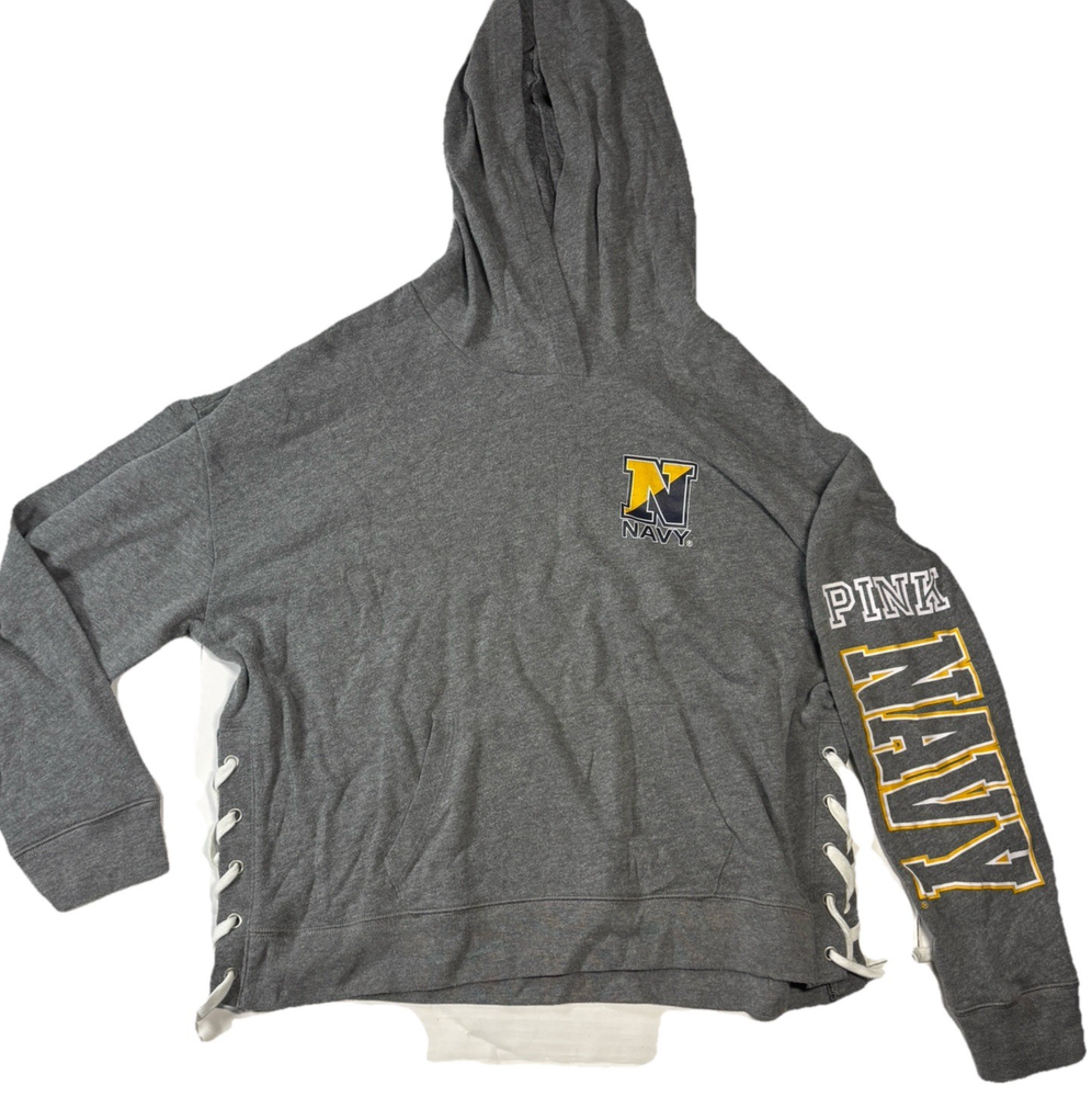 PINK Victoria Secret US Navy Hoodie Gray 5th & Ocean Sweatshirt Womens Medium