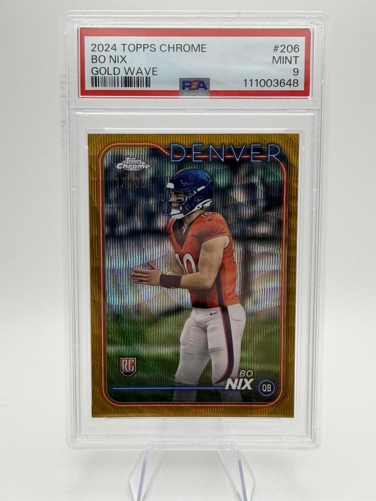 2024 Topps Chrome - Bo Nix #206 Gold Wave Refractor /50 (RC) PSA 9 POPULATION 3!