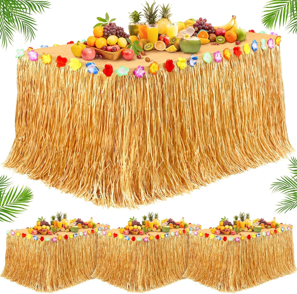 4 Pack 9ft x 29.5in Hawaiian Luau Grass Table Skirts for Party Decor