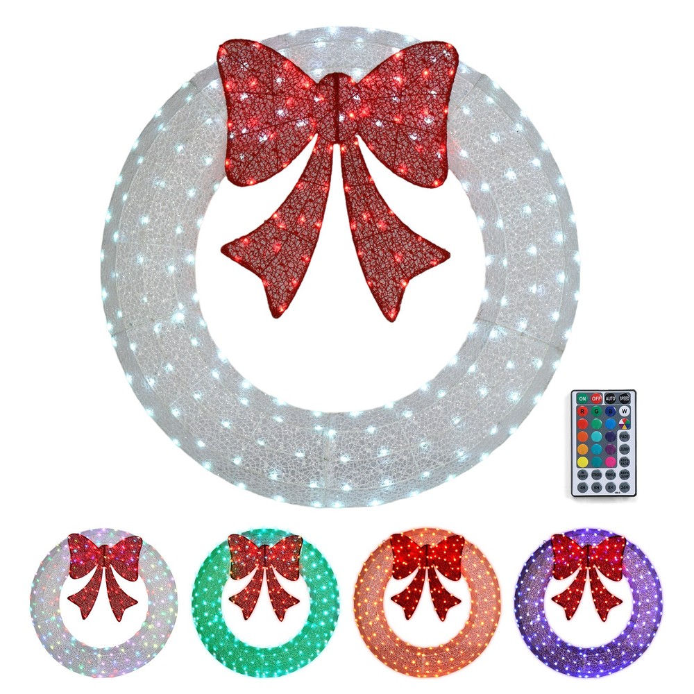 Outdoor Lighted Pre-Lit Christmas Wreath for Window Fireplace Indoor, Multicolor