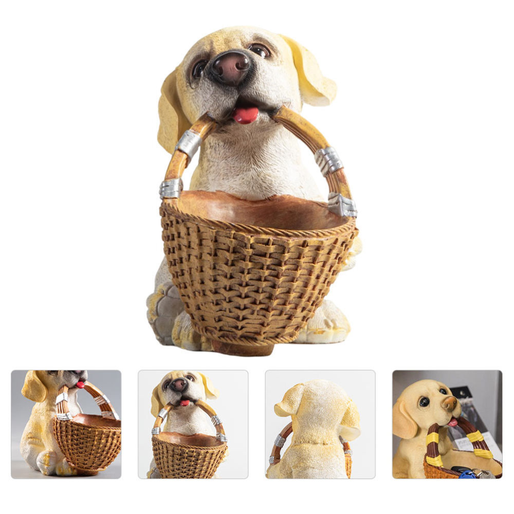 Resin Dog Sculpture Puppy Figurines Desktop Storage Box Desktop Candy Busket