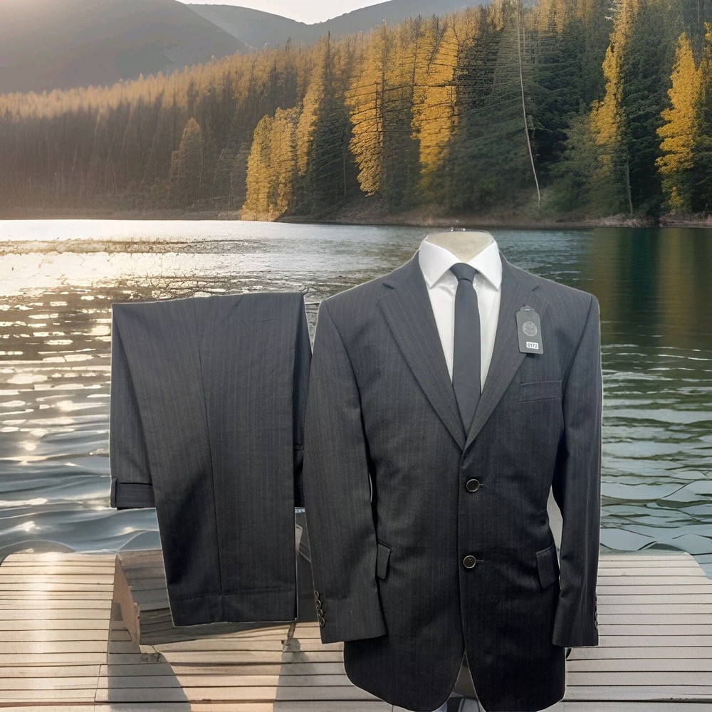 John Rocha Charcoal Stripe Pure Wool 2-Piece Suit Size 42S 36W 28.5L