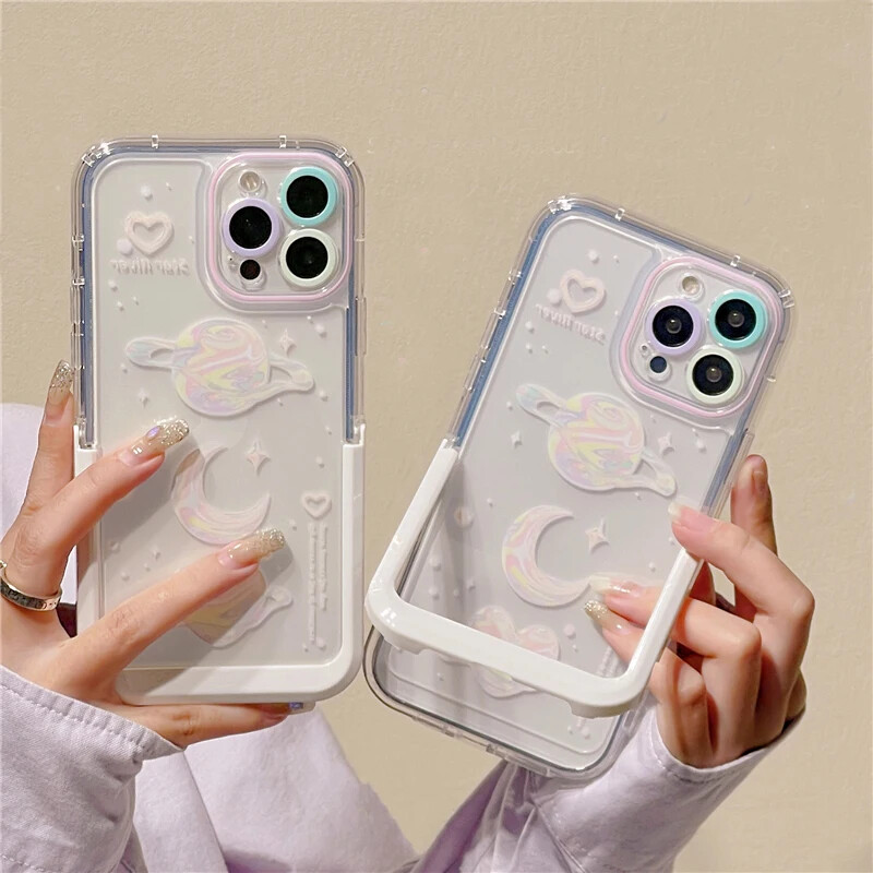Invisible Planet Moon Holder Case for iPhone 15 14 Pro Max 13 12 11 Plus