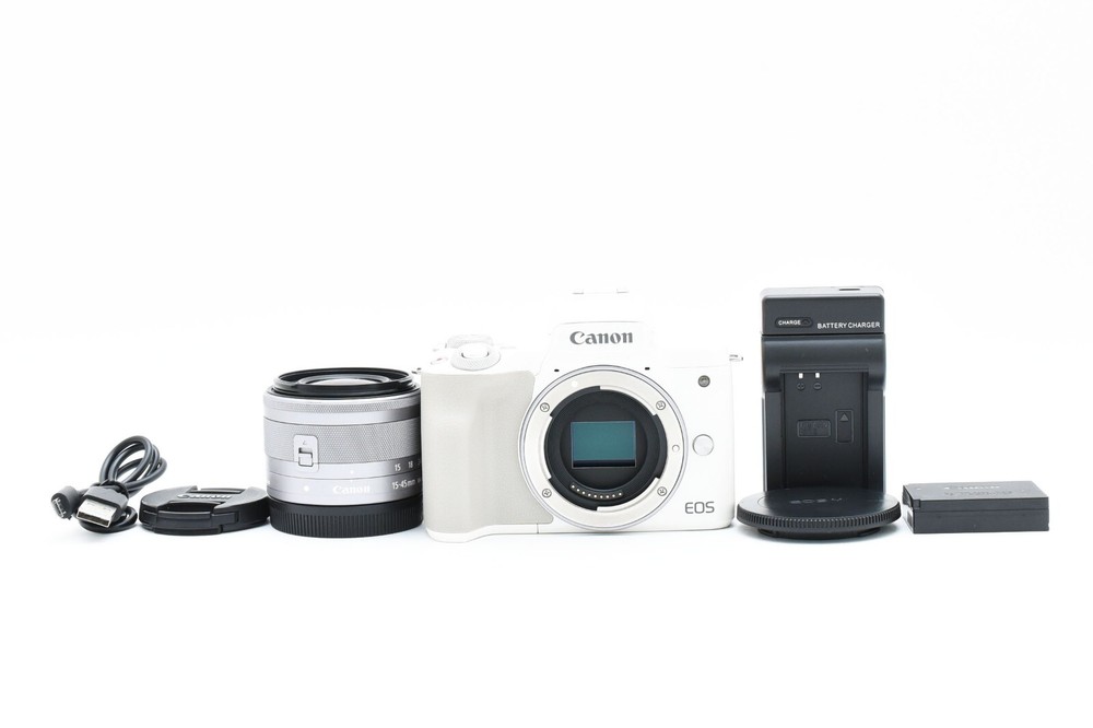 Canon EOS Kiss M / M50 White 24.0 MP 15-45 Lense From Japan [Near Mint] #2360092